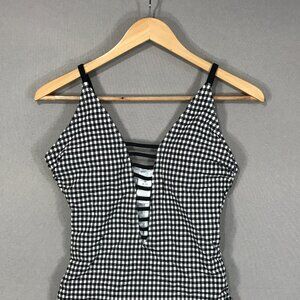 Time and Tru Swimsuit Womens Medium 8-10 Black White Gingham 1-Piece Padded NWOT